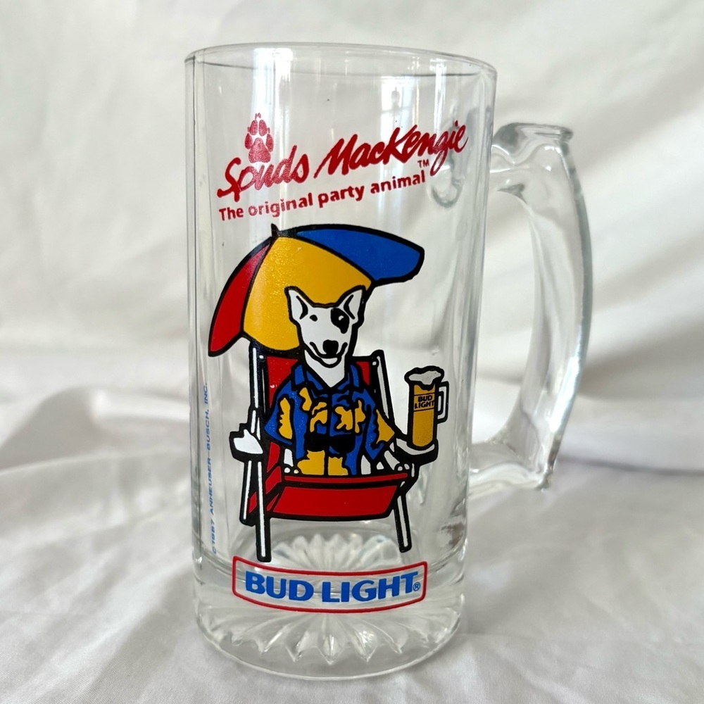 Vintage bud light spuds Mackenzie beer glass jug 1987